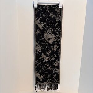 Coach Horse & Carriage Motif Black Gray Reversible Wool Cashmere Muffler Scarf